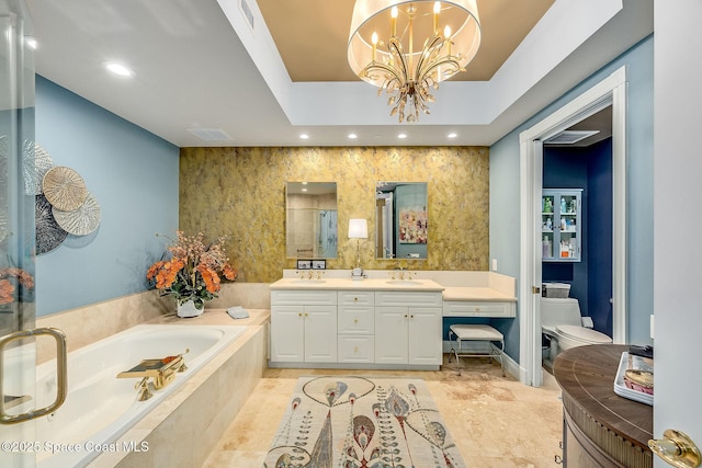 601 N Swim Club Dr Pha, Pha, Indian River Shores, FL 32963 - full bathroom featuring visible vents, double vanity, a sink, a stall shower, and a garden tub