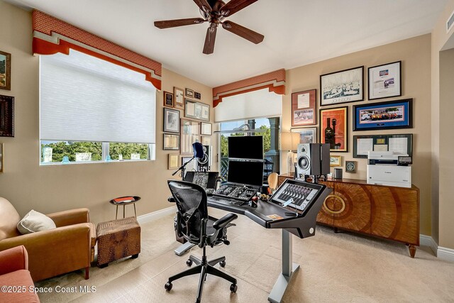 601 N Swim Club Dr Pha, Pha, Indian River Shores, FL 32963 - carpeted office space featuring baseboards, visible vents, and ceiling fan