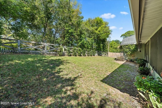 view of yard with a fenced backyard