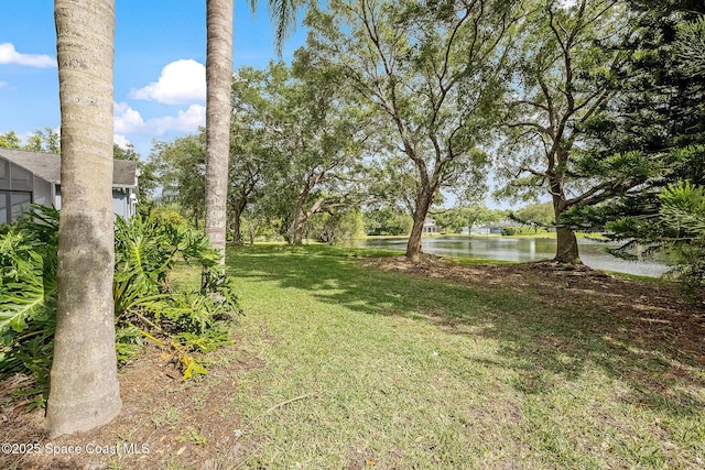 view of yard featuring a water view