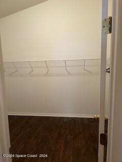 walk in closet with wood finished floors