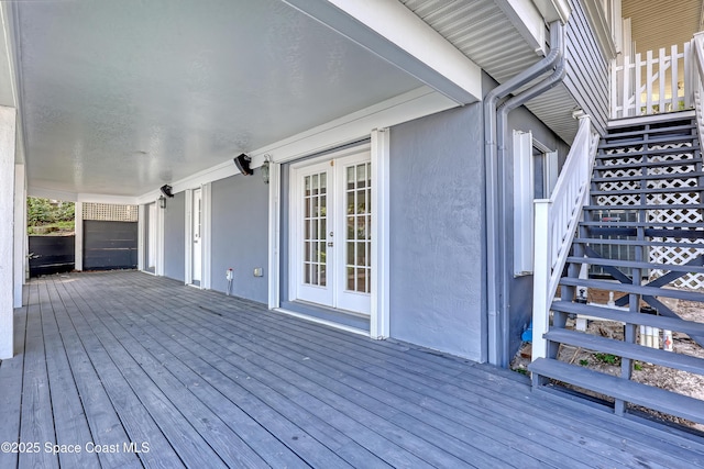 wooden terrace with french doors
