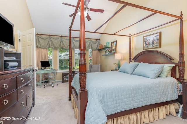 bedroom featuring carpet and vaulted ceiling
