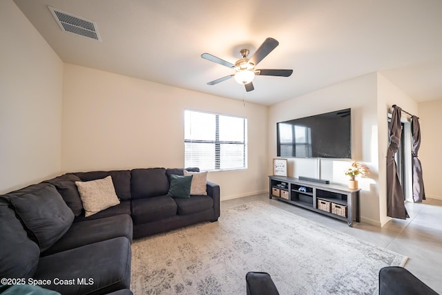 487 Old Country Rd SE, Palm Bay, FL 32909 - living room featuring baseboards, visible vents, and a ceiling fan