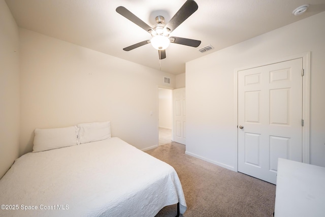 487 Old Country Rd SE, Palm Bay, FL 32909 - bedroom with a ceiling fan, baseboards, light colored carpet, and visible vents