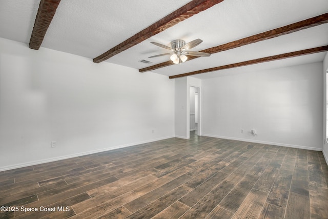 5215 Pina Vista Dr, Melbourne, FL 32934 - spare room with beam ceiling, a ceiling fan, dark wood-style floors, and baseboards