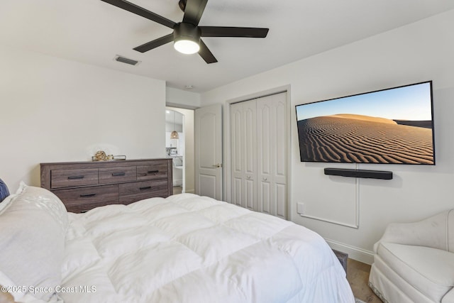 2702 Barrow Dr, Merritt Island, FL 32952 - bedroom featuring a closet, baseboards, ceiling fan, and visible vents