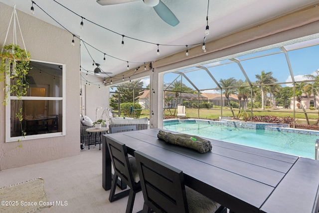 2702 Barrow Dr, Merritt Island, FL 32952 - outdoor pool with a lanai, a patio, and a ceiling fan