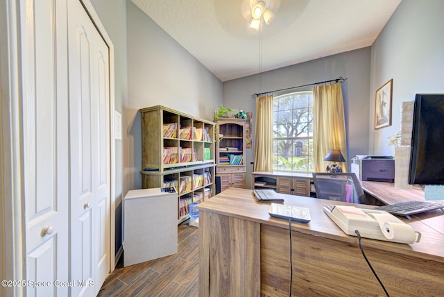 1772 Windbrook Dr SE, Palm Bay, FL 32909 - office area with dark wood-style floors and ceiling fan