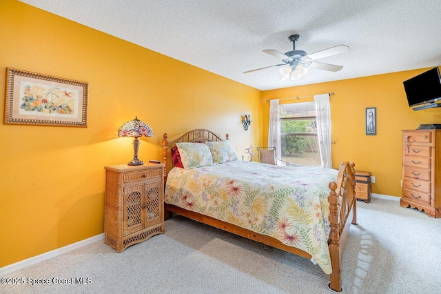 6109 Meghan Dr, Melbourne, FL 32940 - carpeted bedroom featuring a textured ceiling, baseboards, and a ceiling fan