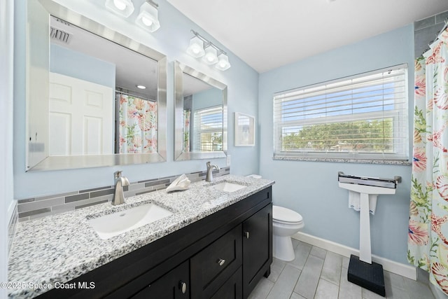 1117 Cheyenne Dr, Indian Harbour Beach, FL 32937 - full bath with toilet, a sink, tasteful backsplash, and visible vents