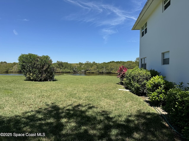 view of yard with a water view
