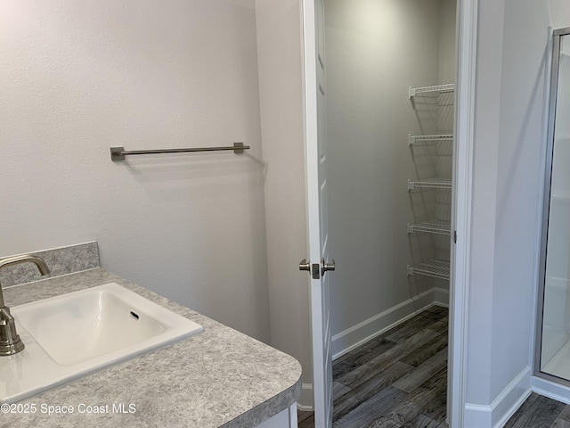 1099 Hanson Ave SW, Palm Bay, FL 32908 - bathroom with a walk in closet, wood finished floors, and vanity