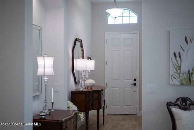 foyer entrance with light wood finished floors