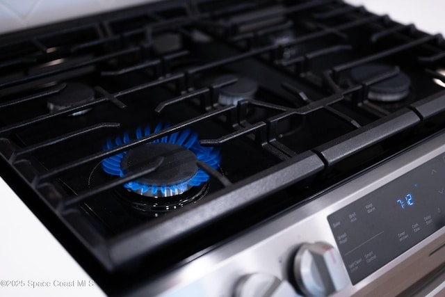 details featuring stainless steel gas stove and stovetop