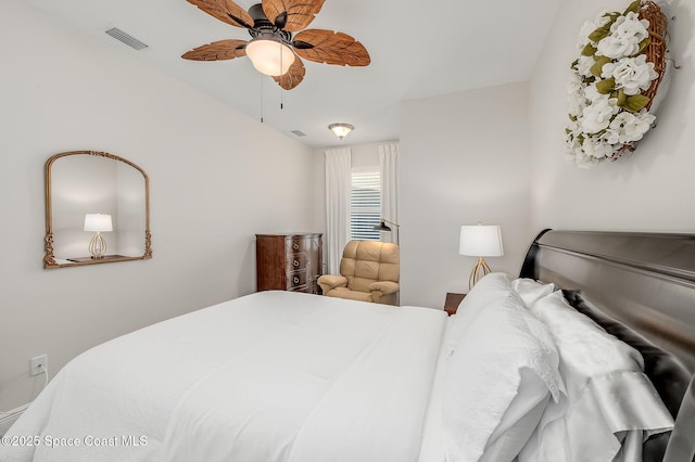 bedroom featuring a ceiling fan and visible vents