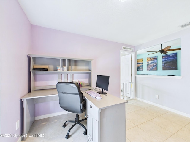 2515 SE Marquez Ave SE, Palm Bay, FL 32909 - office area featuring light tile patterned floors, visible vents, baseboards, and ceiling fan