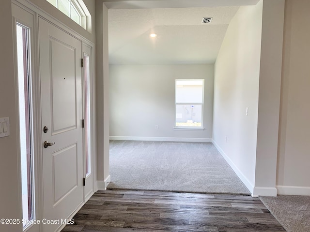 2205 Sans Souci Ave SE, Palm Bay, FL 32909 - entryway with plenty of natural light, dark colored carpet, and dark wood-type flooring