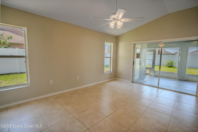 3780 Starlight Ave, Merritt Island, FL 32953 - tiled empty room with baseboards, vaulted ceiling, and a ceiling fan