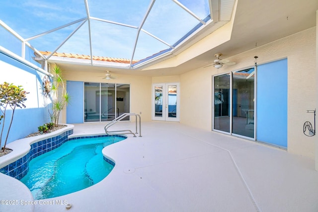 8657 Villanova Dr Unit 901, Cape Canaveral, FL 32920 - pool with ceiling fan, glass enclosure, and a patio