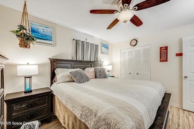 999 Jupiter Blvd NW, Palm Bay, FL 32907 - bedroom featuring light wood-style floors, a closet, and ceiling fan