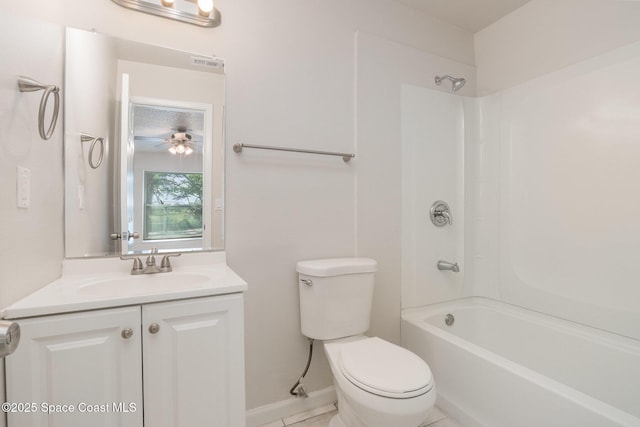 257 Dorado Ave NE, Palm Bay, FL 32907 - full bathroom with bathtub / shower combination, vanity, a ceiling fan, visible vents, and toilet
