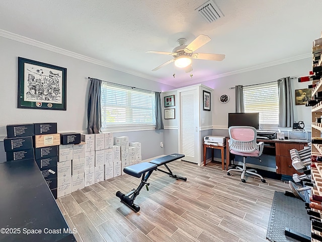 125 Terry St, Indian Harbour Beach, FL 32937 - office with plenty of natural light, visible vents, ceiling fan, and crown molding