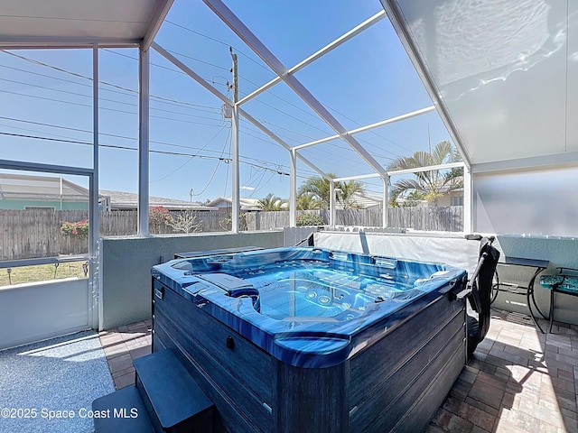 125 Terry St, Indian Harbour Beach, FL 32937 - wooden deck with a lanai, a fenced backyard, and a hot tub