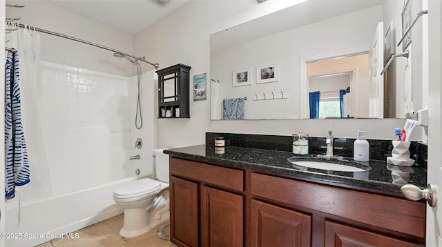 1546 Litchfield Dr, Melbourne, FL 32904 - full bath featuring tile patterned flooring, shower / tub combo with curtain, vanity, and toilet