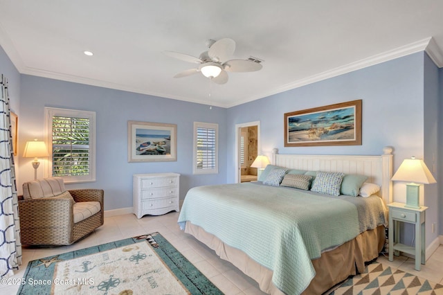 2470 Harbour Cove Dr, Hutchinson Island, FL 34949 - bedroom with light tile patterned floors, multiple windows, and crown molding