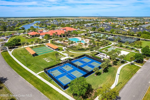 aerial view with a water view