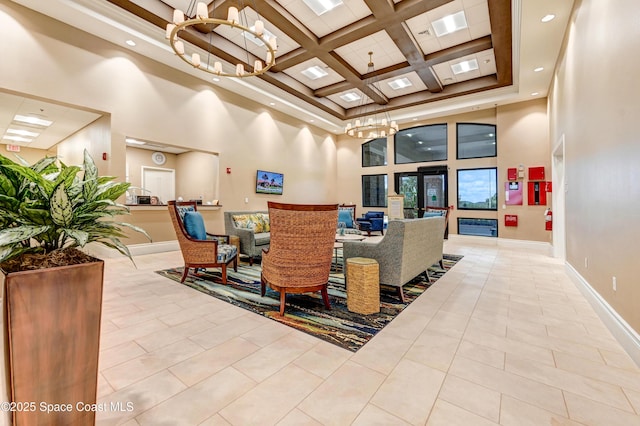 3156 Quint Dr, Melbourne, FL 32940 - community lobby featuring a towering ceiling, coffered ceiling, recessed lighting, and beam ceiling