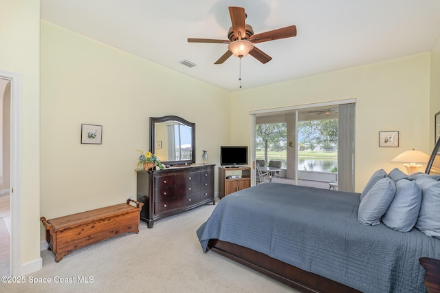 3156 Quint Dr, Melbourne, FL 32940 - bedroom featuring carpet flooring, access to exterior, and a ceiling fan