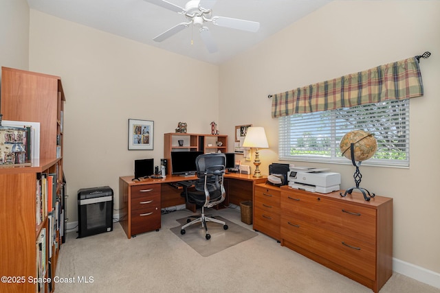 3156 Quint Dr, Melbourne, FL 32940 - office area with light carpet, ceiling fan, and baseboards