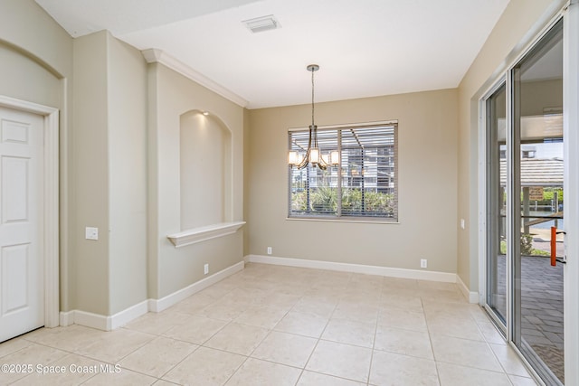 603 Manatee Bay Dr, Cape Canaveral, FL 32920 - unfurnished dining area with a chandelier, light tile patterned floors, and baseboards