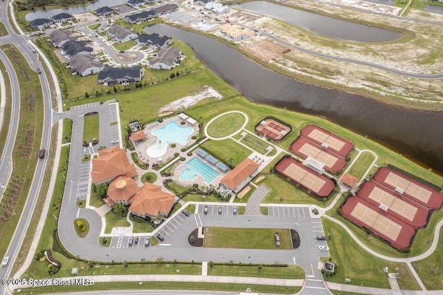 bird's eye view featuring a water view