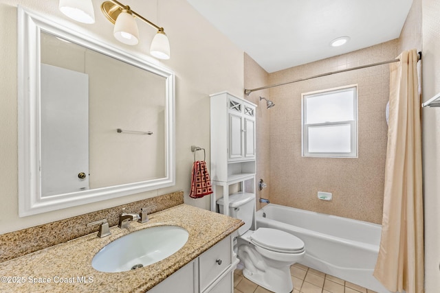 36 Mohican Way, Melbourne Beach, FL 32951 - bathroom with tile patterned floors, shower / tub combo, toilet, and vanity