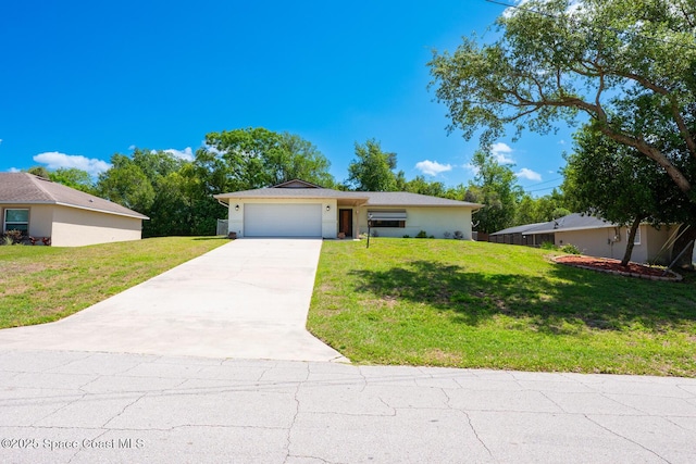 2102 E Parkton Dr, Deltona, FL 32725 - ranch-style home featuring stucco siding, a front lawn, concrete driveway, and an attached garage