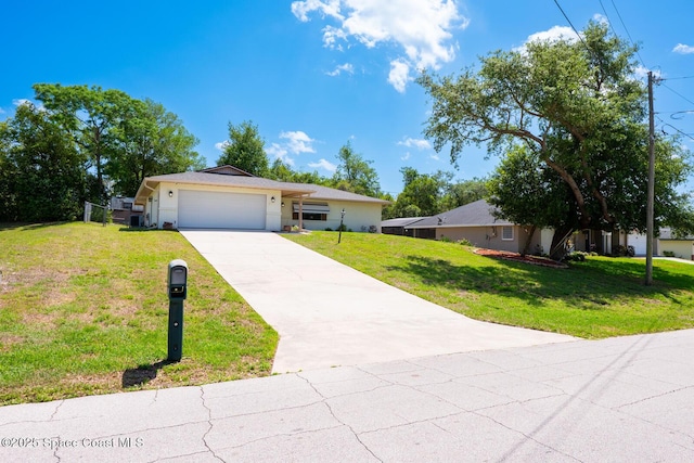 2102 E Parkton Dr, Deltona, FL 32725 - ranch-style home with a front yard, driveway, an attached garage, and stucco siding