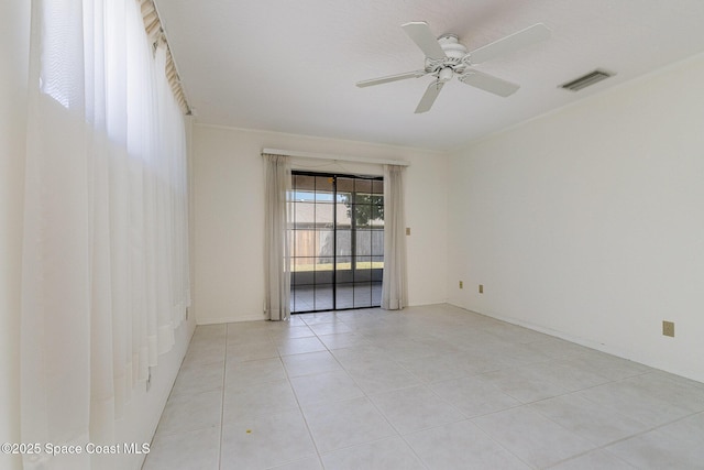 2062 Bottlebrush Dr, Melbourne, FL 32935 - empty room featuring ceiling fan, visible vents, and light tile patterned floors