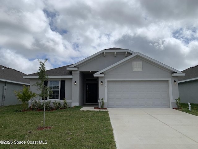 1005 Kylar Dr NW, Palm Bay, FL 32907 - ranch-style home featuring concrete driveway, a garage, a front lawn, and stucco siding