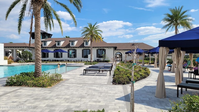 pool with a gazebo