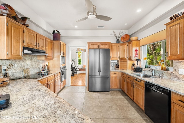 450 Ross Ave, Melbourne Beach, FL 32951 - kitchen with a sink, black appliances, plenty of natural light, and under cabinet range hood