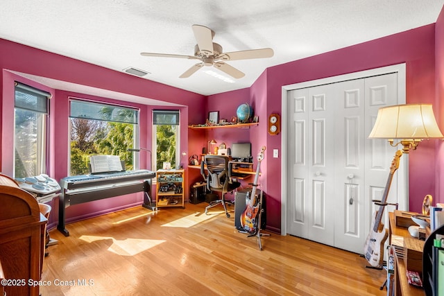 450 Ross Ave, Melbourne Beach, FL 32951 - interior space featuring light wood-type flooring, ceiling fan, visible vents, and a textured ceiling