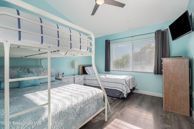 326 Seaport Blvd Unit T95, Cape Canaveral, FL 32920 - bedroom with wood finished floors, lofted ceiling, baseboards, and ceiling fan