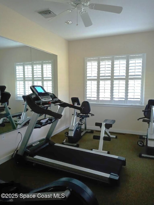 4280 Alamanda Key Dr, Melbourne, FL 32901 - workout area featuring visible vents, baseboards, and ceiling fan