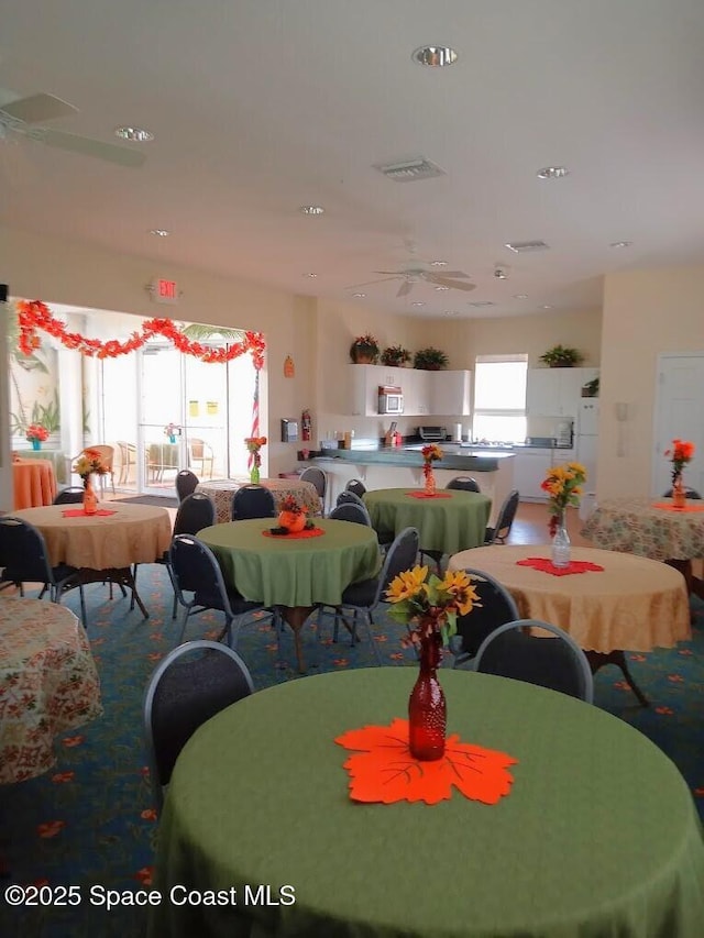 4280 Alamanda Key Dr, Melbourne, FL 32901 - dining room featuring recessed lighting, visible vents, and a ceiling fan