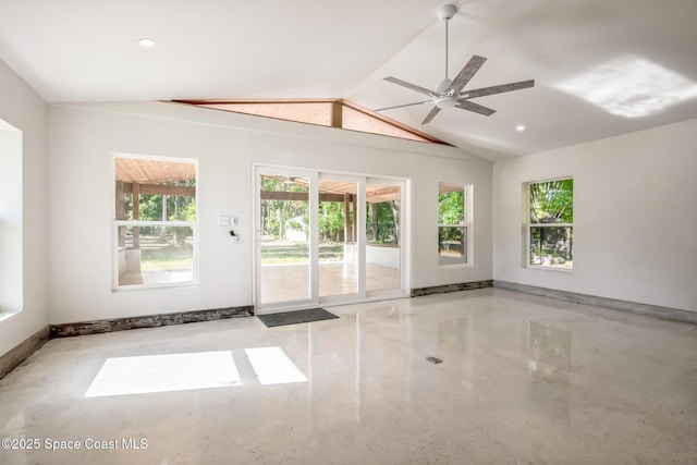 8575 Sheridan Rd, Melbourne, FL 32904 - unfurnished room with lofted ceiling, a ceiling fan, baseboards, and recessed lighting