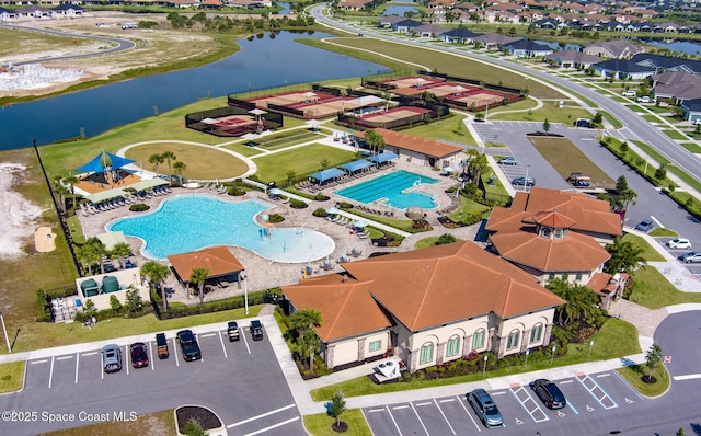 aerial view with a water view