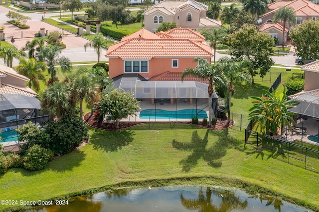 birds eye view of property with a residential view